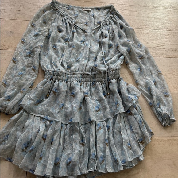 LoveShackFancy Popover Floral Silk Mini Dress metallic Size M - Picture 4 of 7